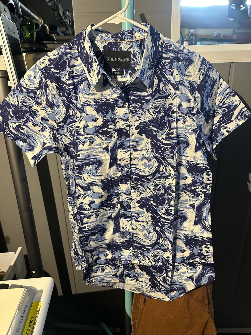Wildfang Navy & White Marble-Print Short Sleeve Button-Down
